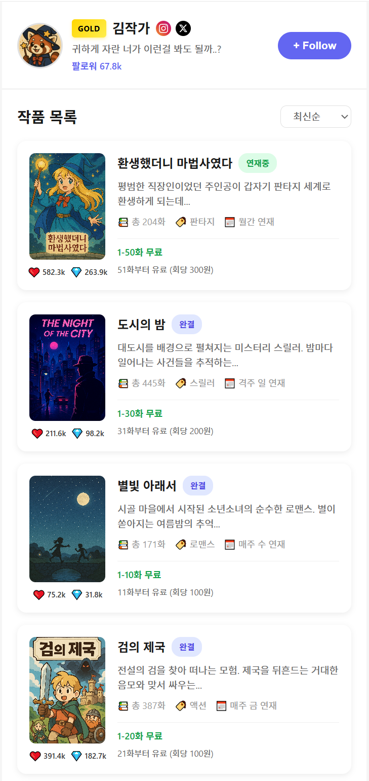 작가 전용 페이지 미리보기